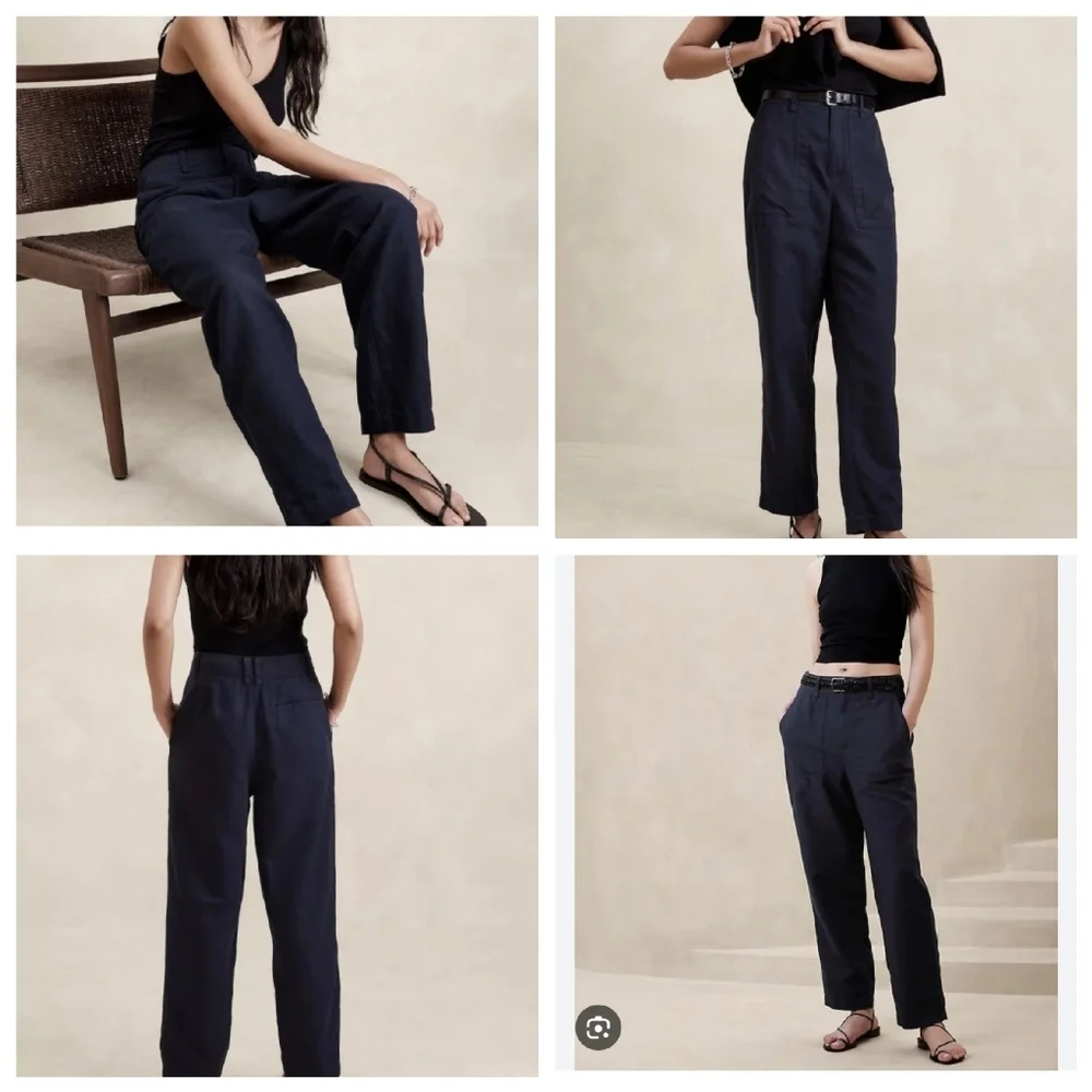 Banana Republic Linen Cotton Mya‎ Cargo Utility Pants Navy Blue Size 12